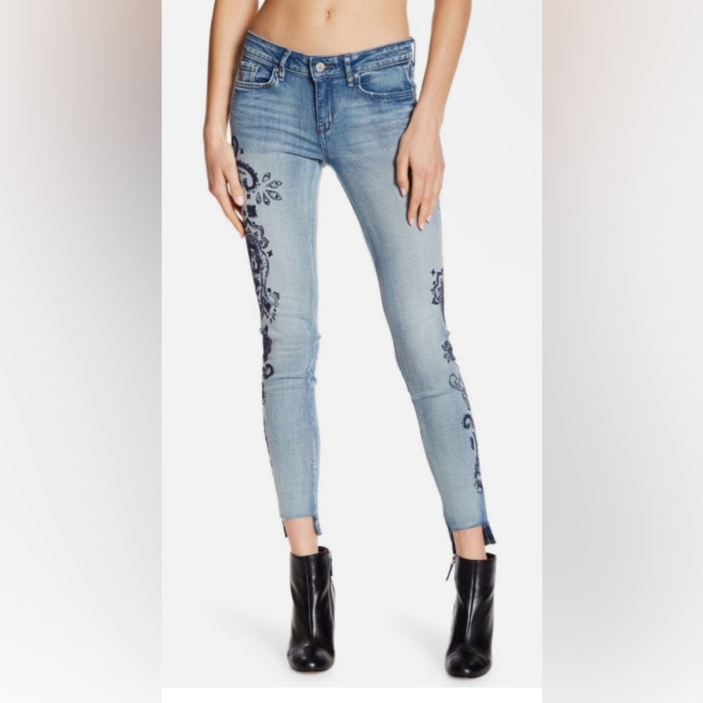 WilliamRast Perfect Skinny Floral Flocked Velvet Raw Hem Light Wash Jean 20W